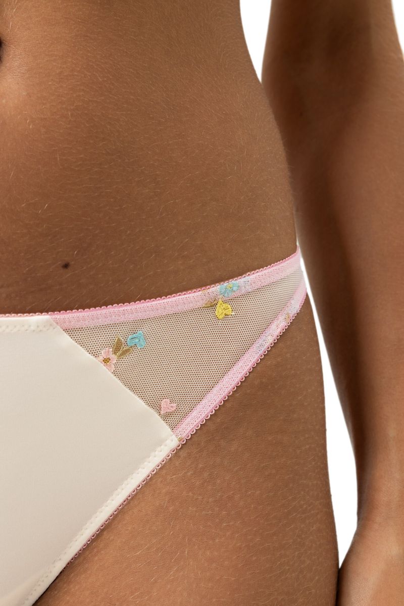 String-Bikinihose mit Blumenstickerei