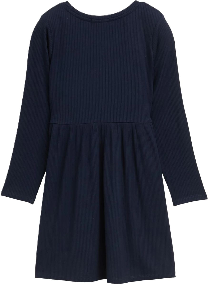 Mädchen Geripptes Strickkleid Langarm