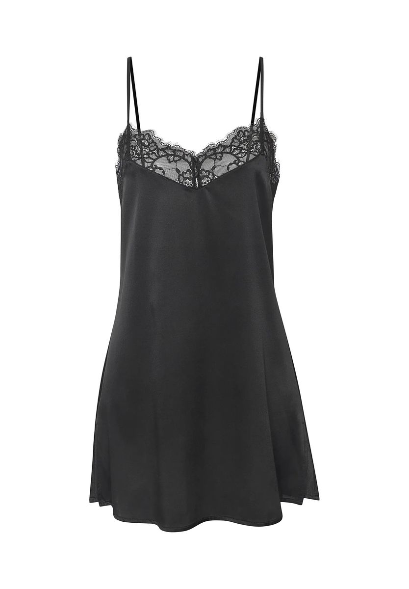 Seidenmischung Negligee mit Spitzenbesatz