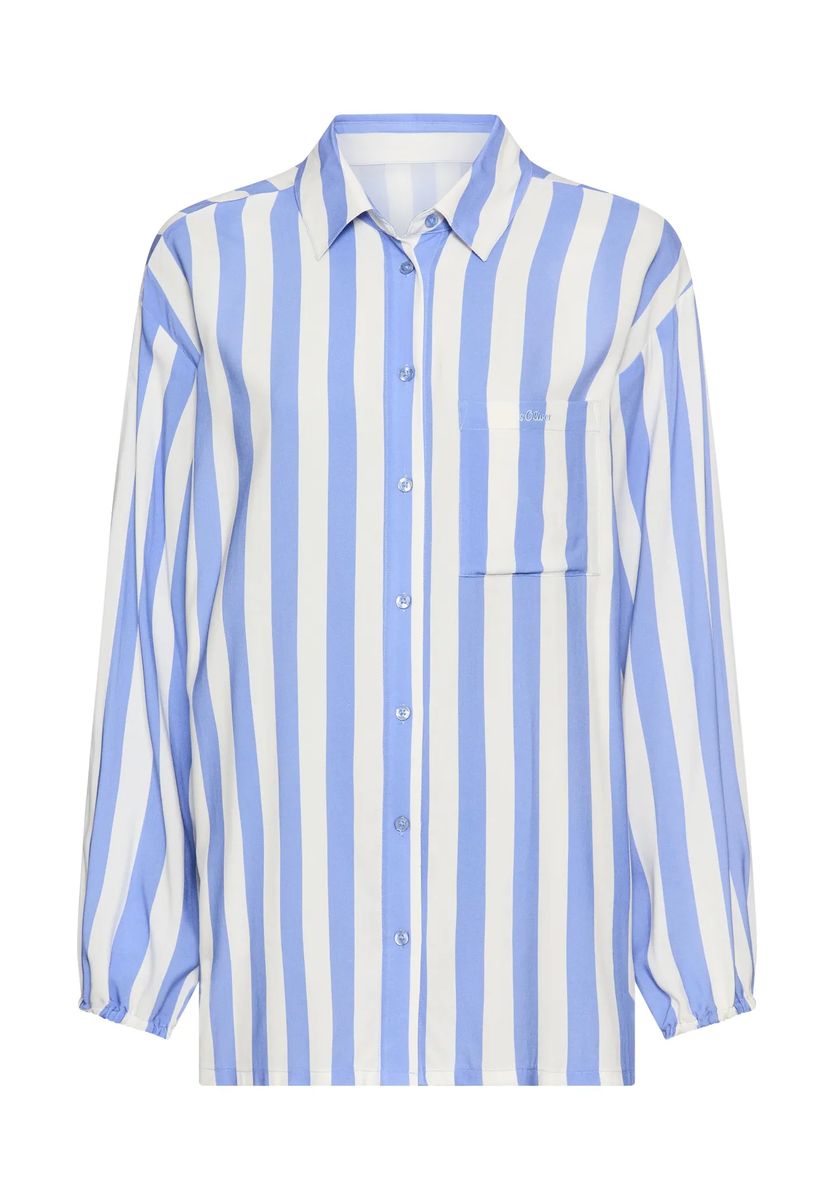 Gestreiftes Langarm-Schlafshirt mit Tasche