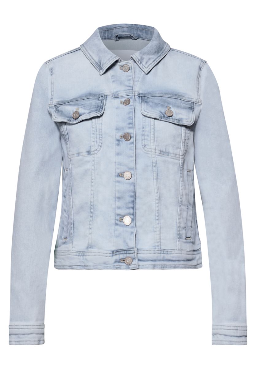 Jeansjacke mit heller Waschung, klassisch