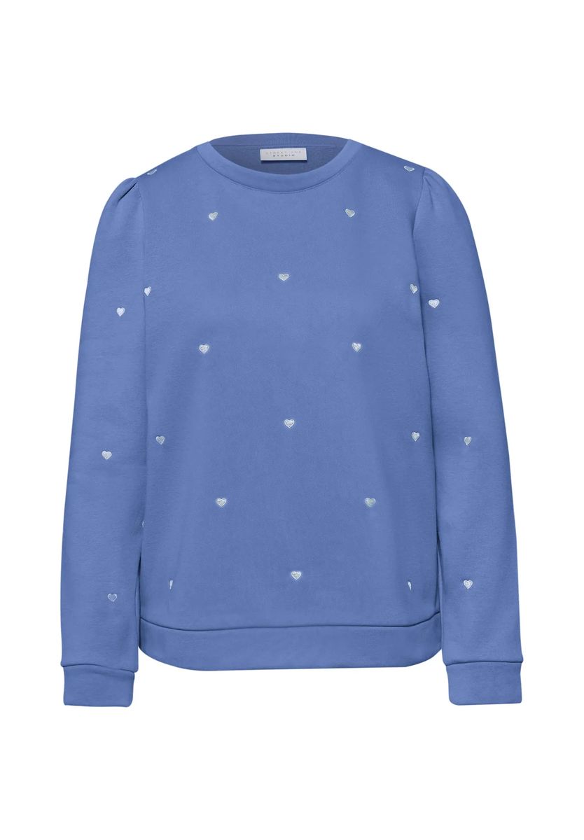 Blaues Sweatshirt mit Herzstickerei