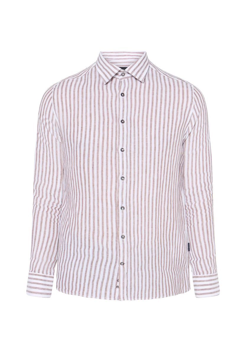 Längsgestreiftes Leinenhemd Modern Fit