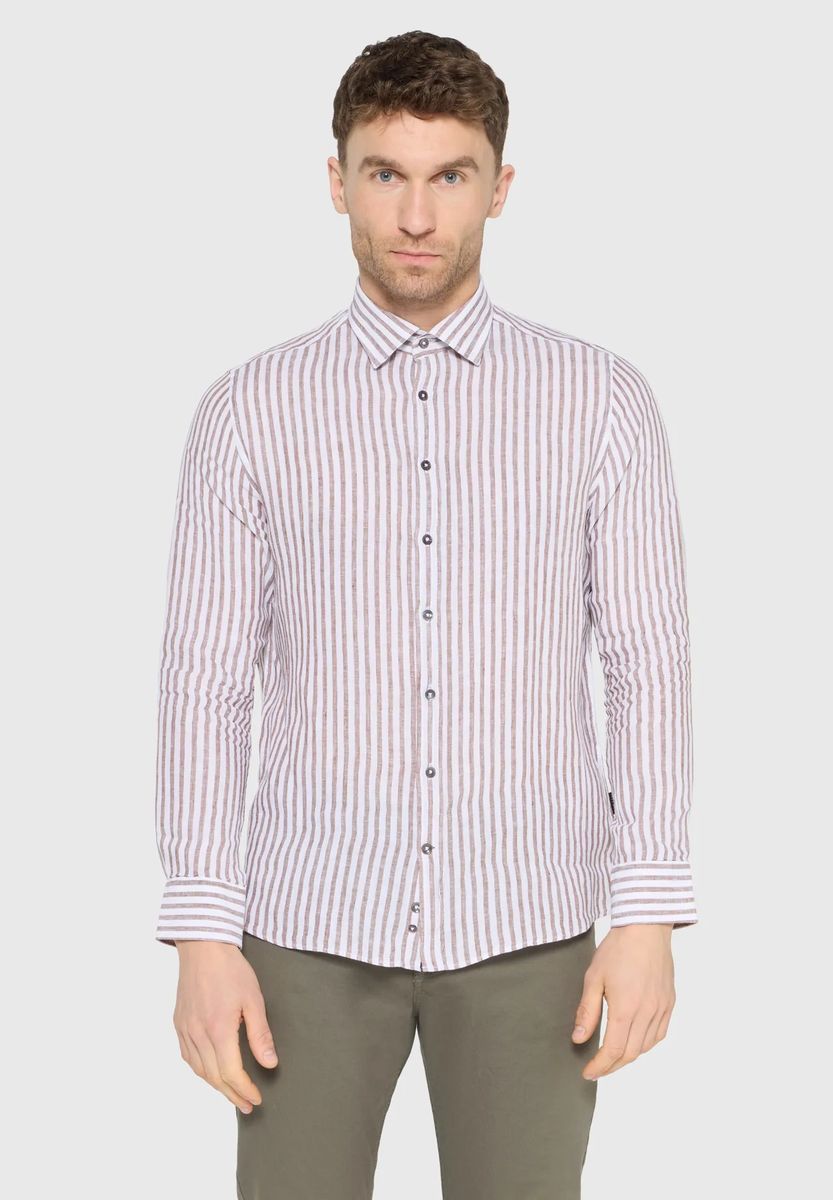 Längsgestreiftes Leinenhemd Modern Fit
