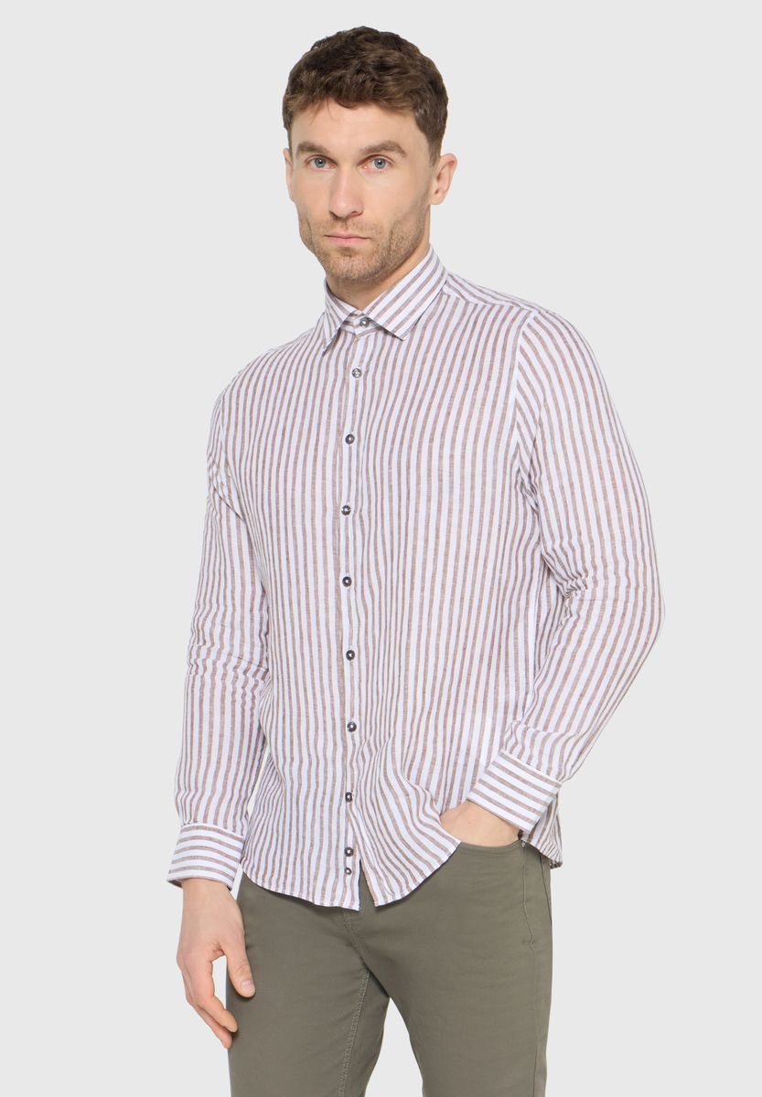 Längsgestreiftes Leinenhemd Modern Fit
