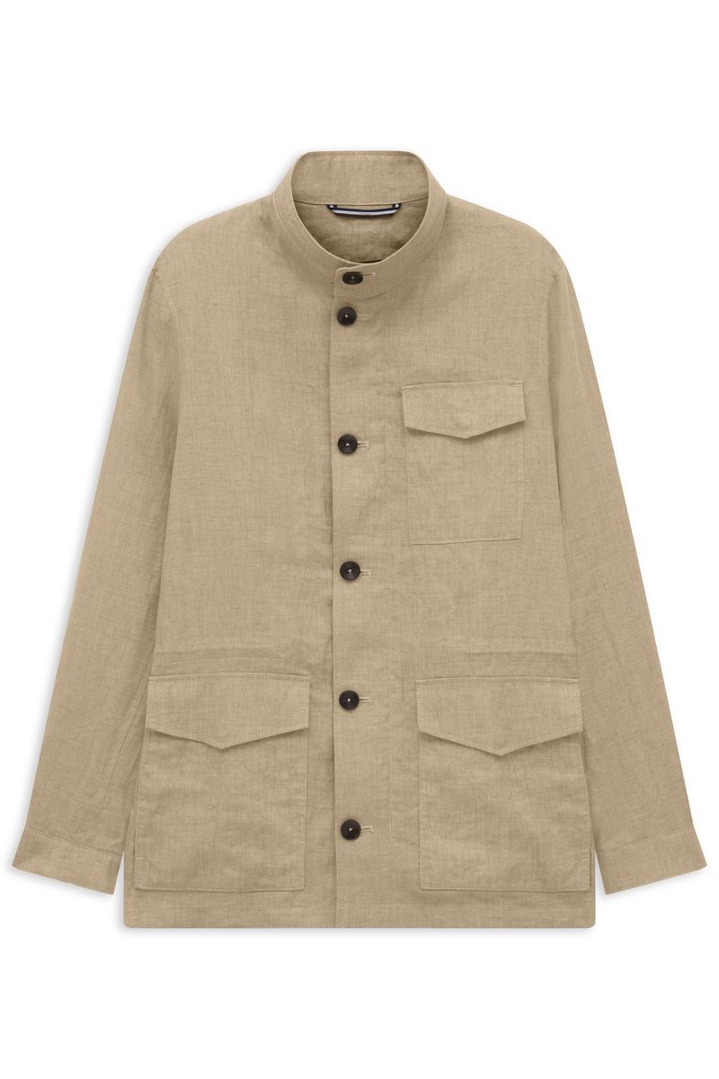 Leinen Safari Jacke mit Stehkragen