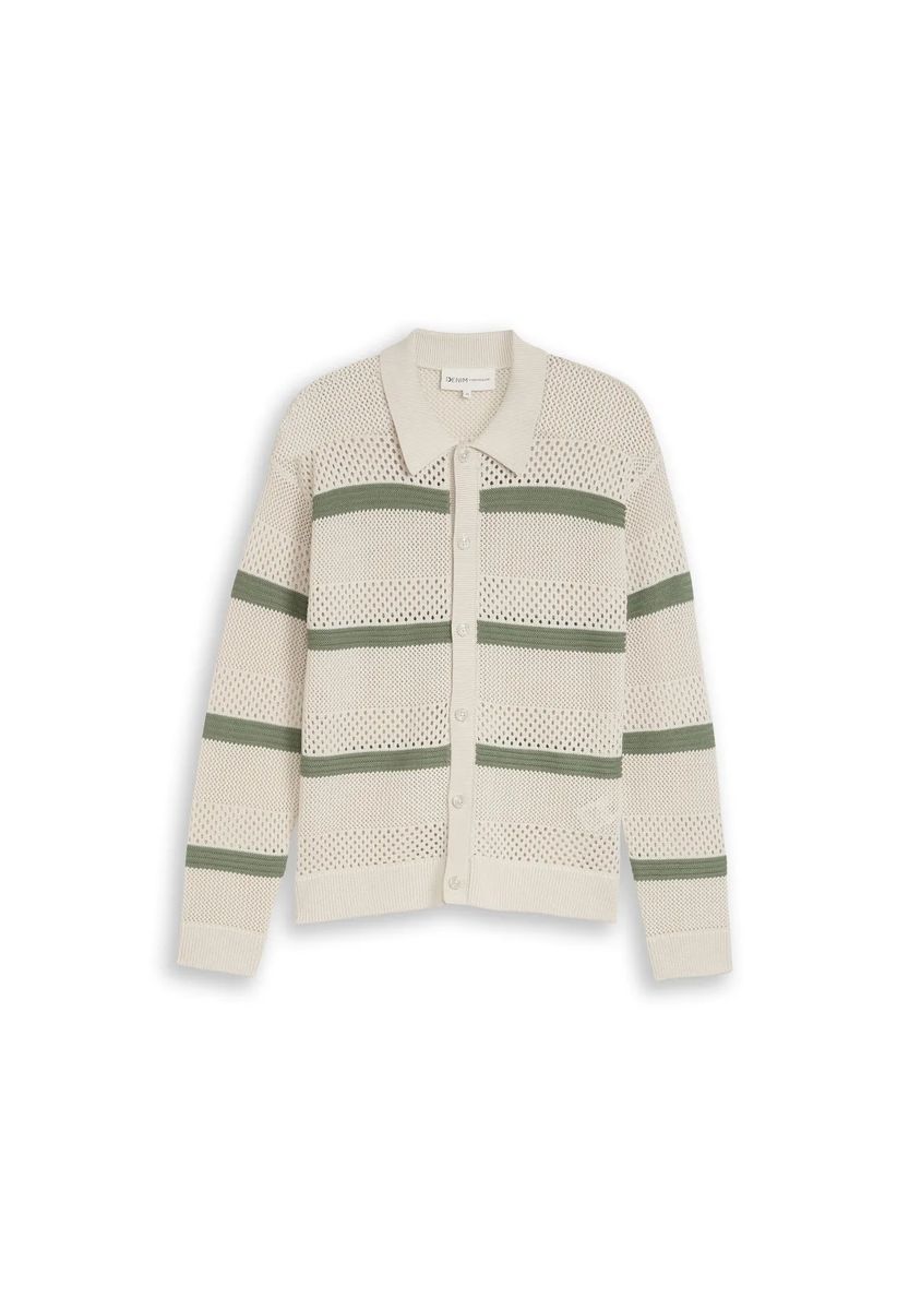 Gestreifte Strickjacke mit Lochmuster und Polokragen