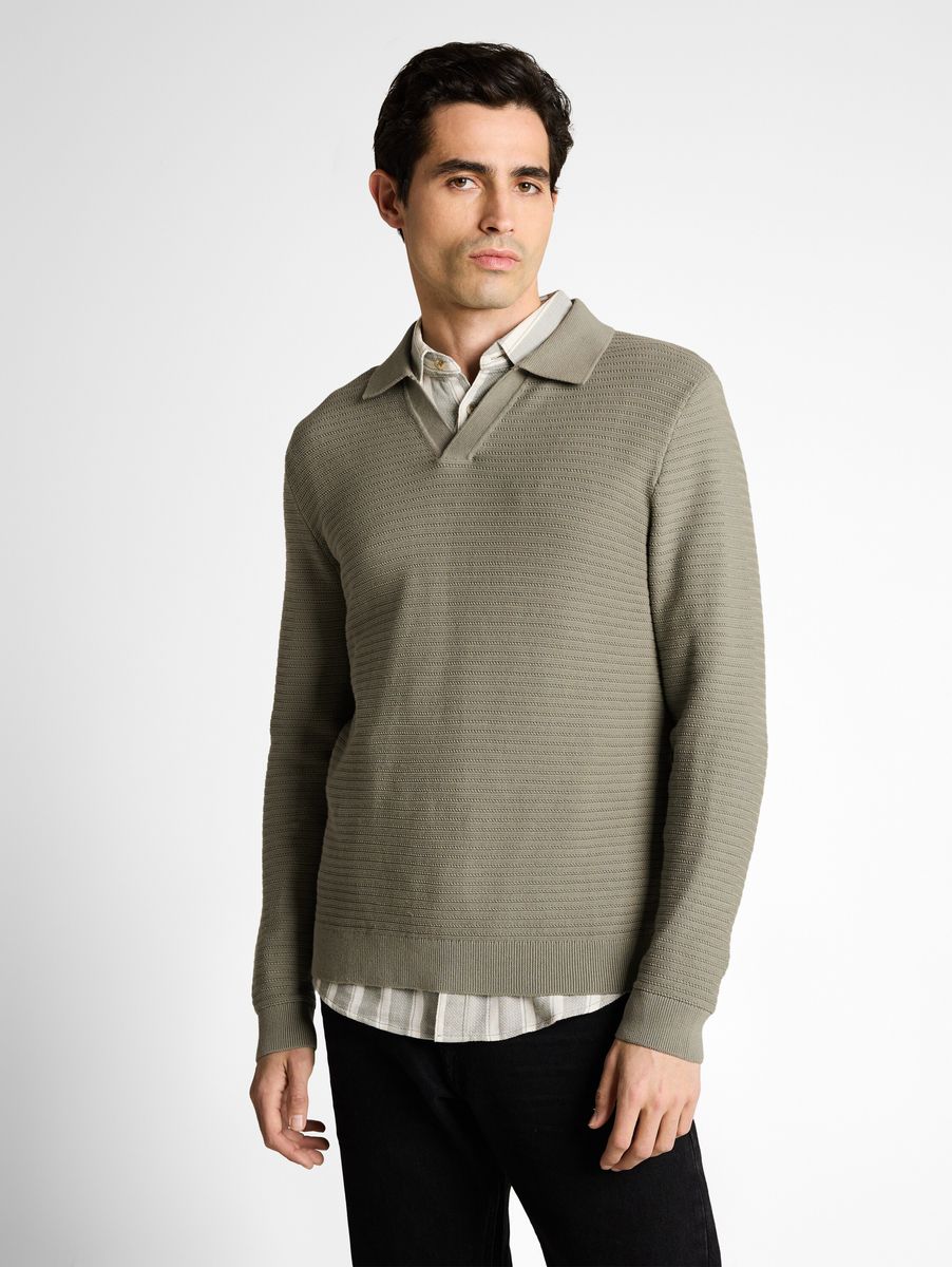 Texturiertes Baumwoll-Polo-Strickoberteil für Herren
