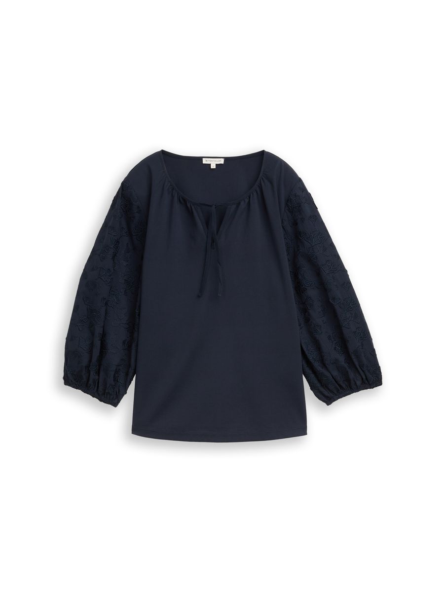 Bluse mit Stickärmeln und Bindedetail