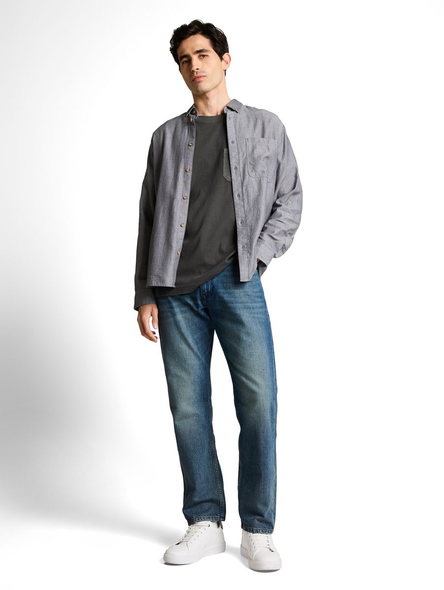 Herren Einfarbiges Graues T-Shirt mit Tasche