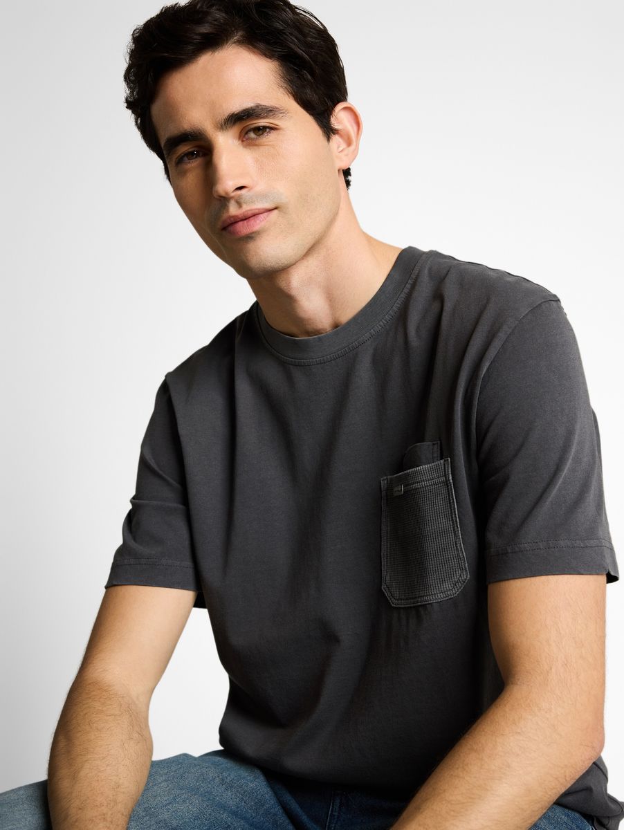 Herren Einfarbiges Graues T-Shirt mit Tasche