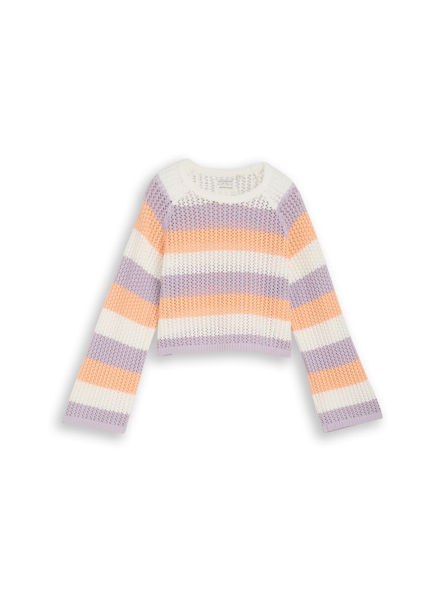 Gestreifter Strickpullover mit Glockenärmeln