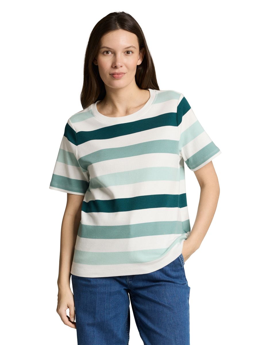 Gestreiftes Baumwoll-T-Shirt lockere Passform