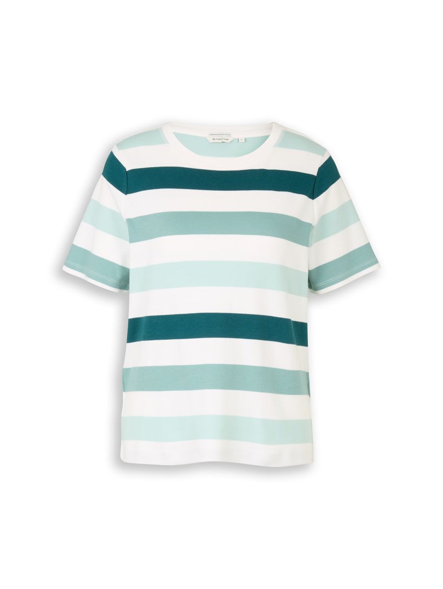 Gestreiftes Baumwoll-T-Shirt lockere Passform