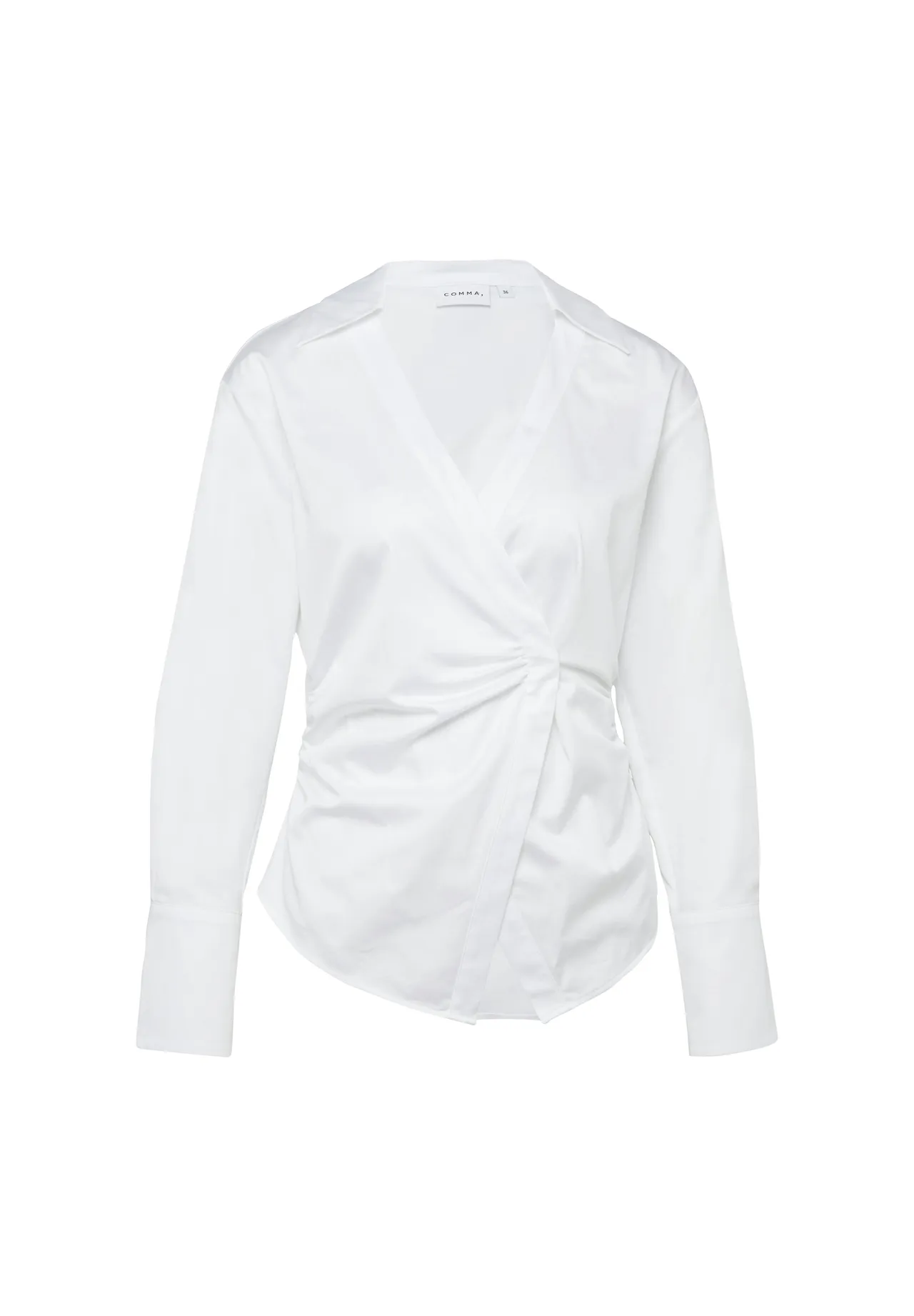 Weiße Satin-Wickelbluse mit langen Ärmeln