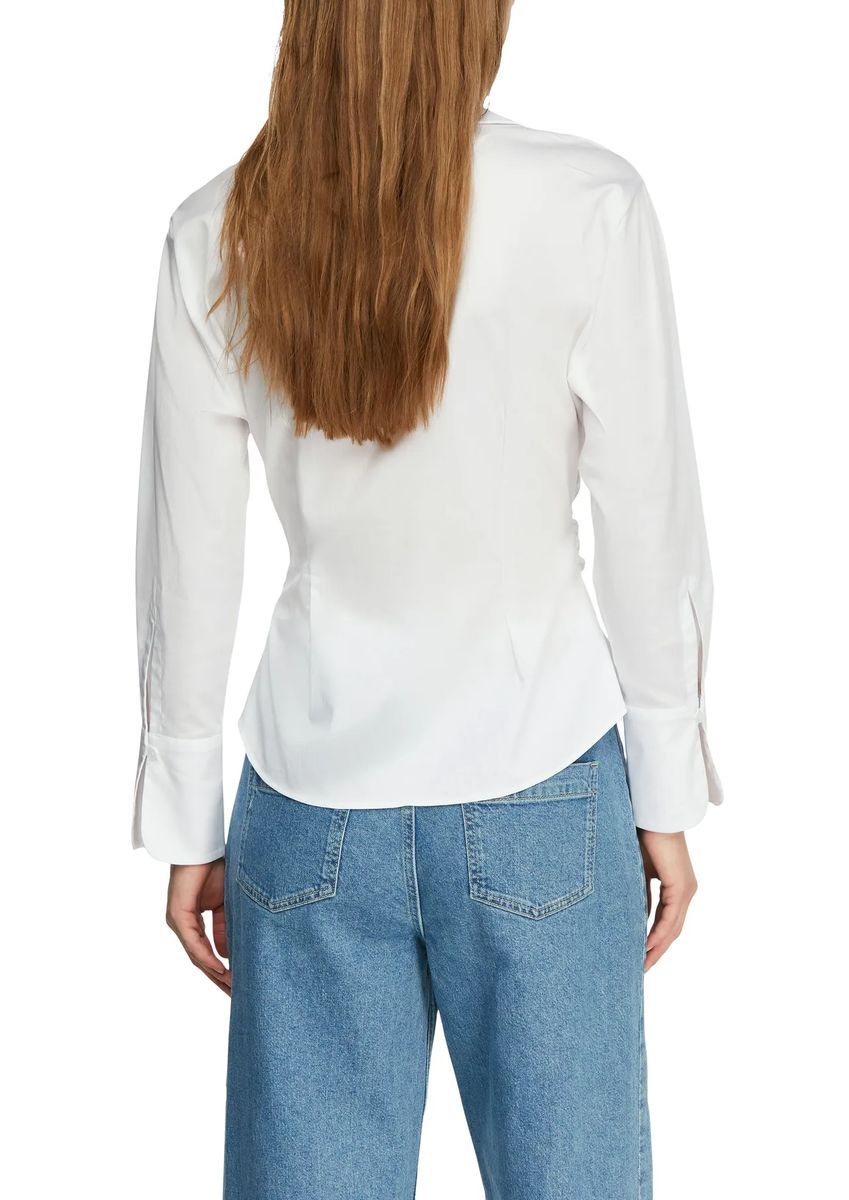 Weiße Satin-Wickelbluse mit langen Ärmeln