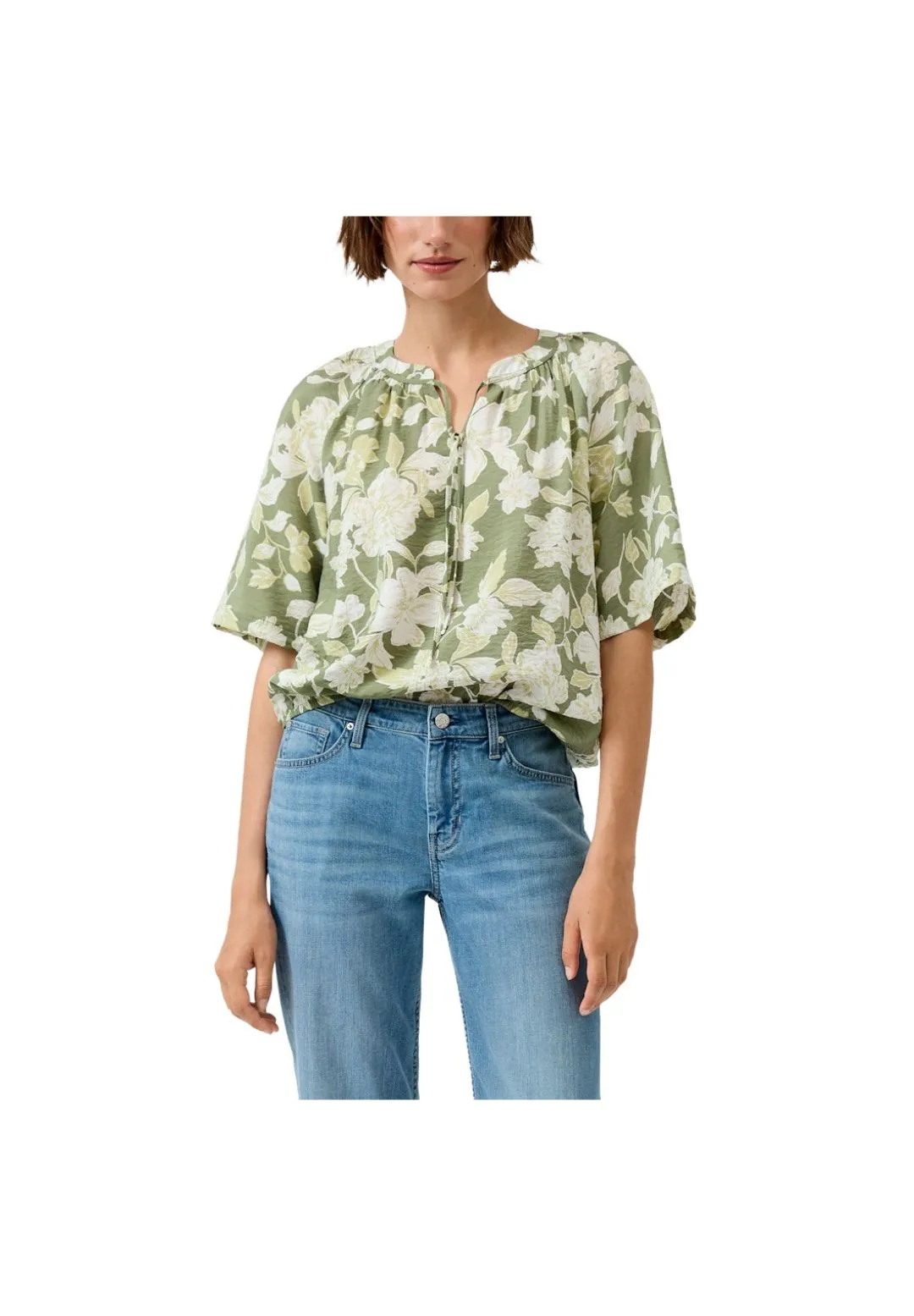 Geblümte Bluse mit Bindeband