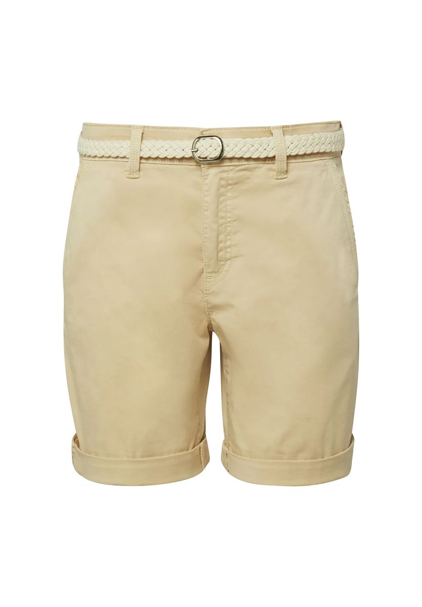 Beige Baumwoll-Bermudashorts mit Gürtel