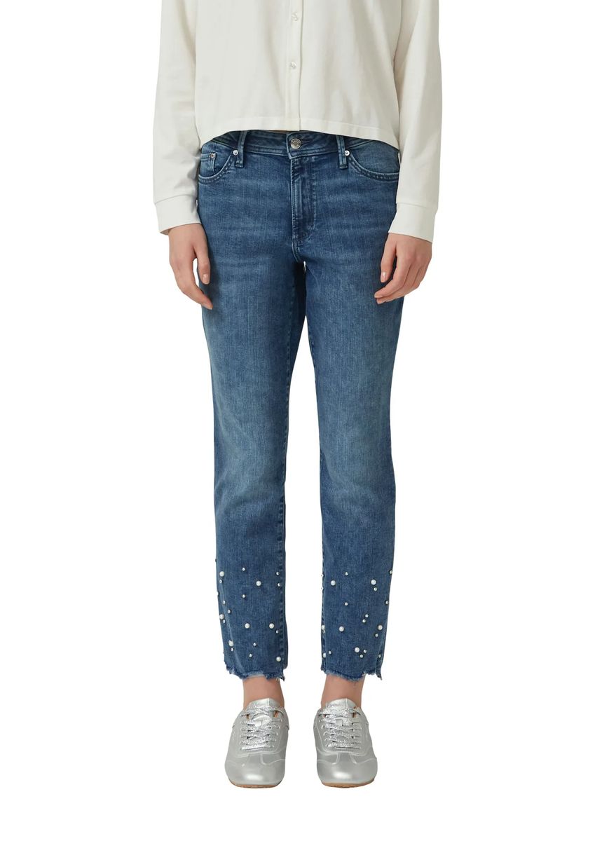 Gerade geschnittene Jeans mit Perlenbesatz