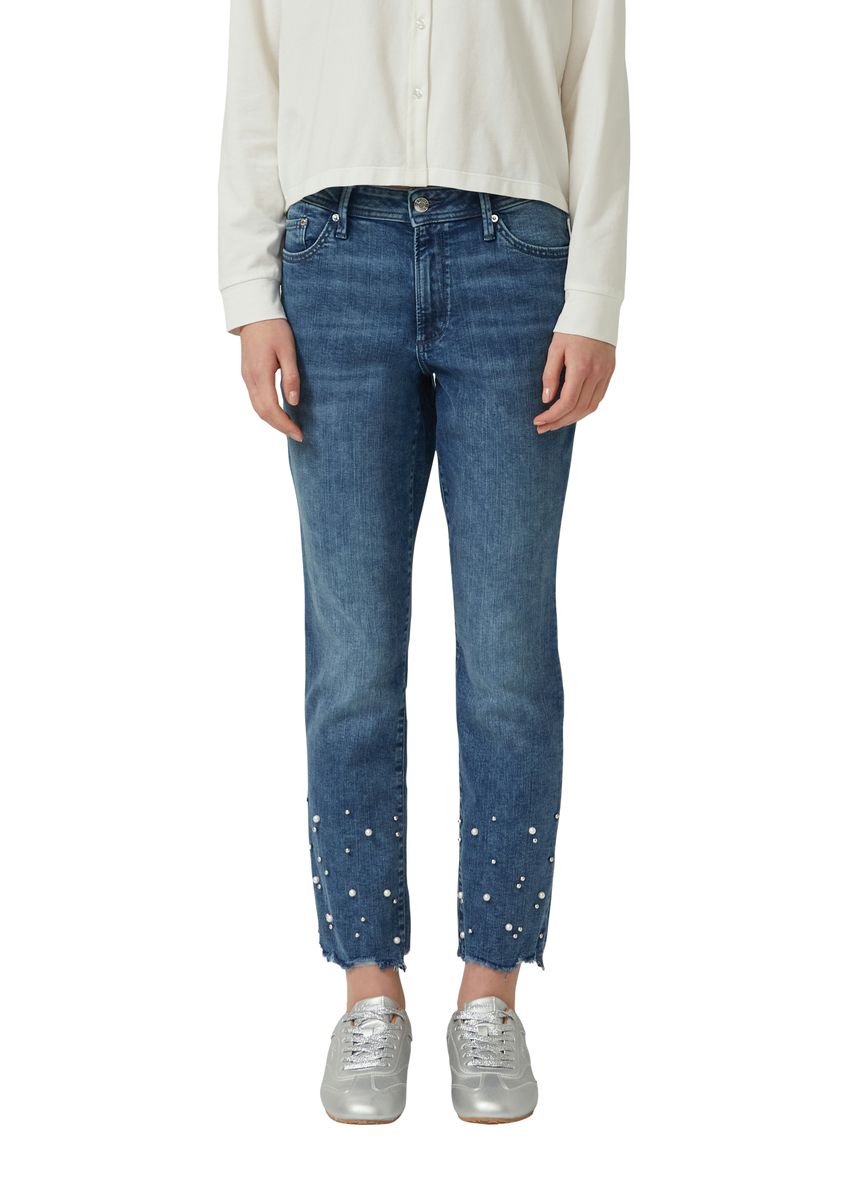Gerade geschnittene Jeans mit Perlenbesatz