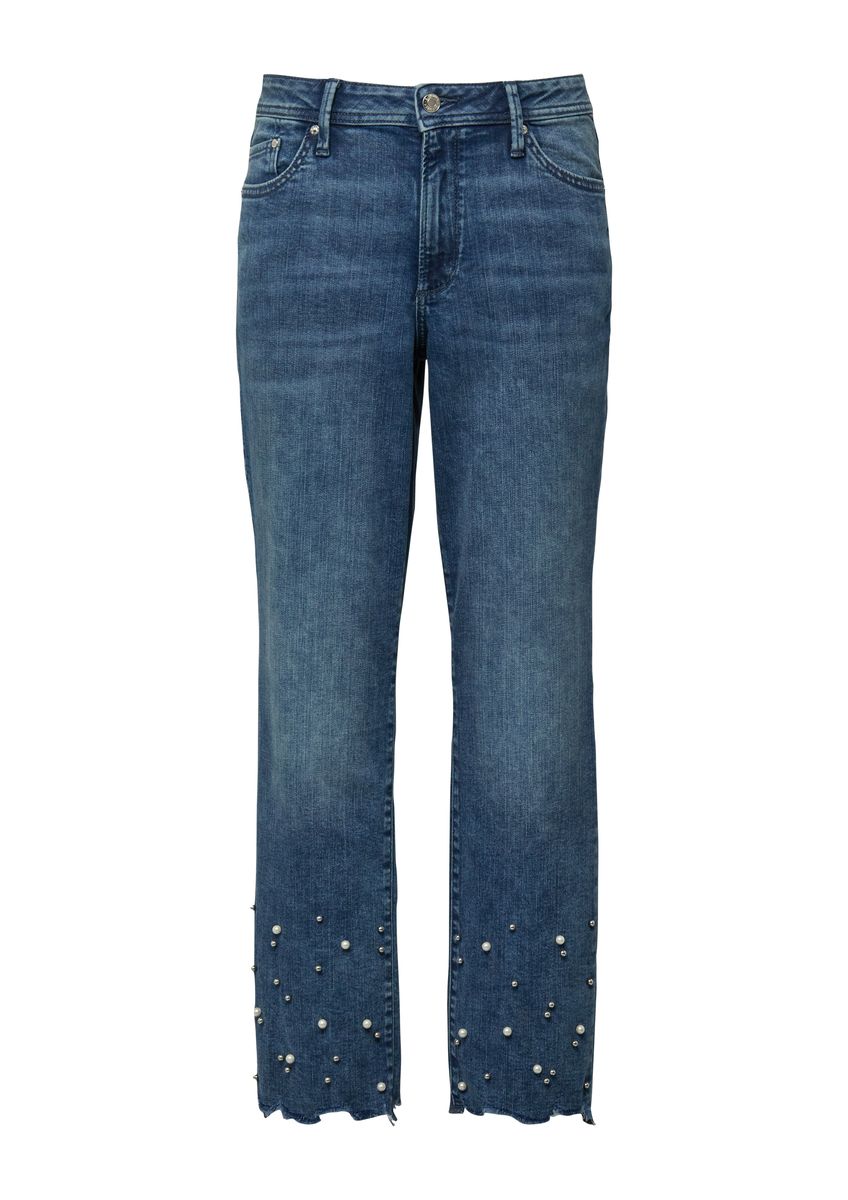 Gerade geschnittene Jeans mit Perlenbesatz
