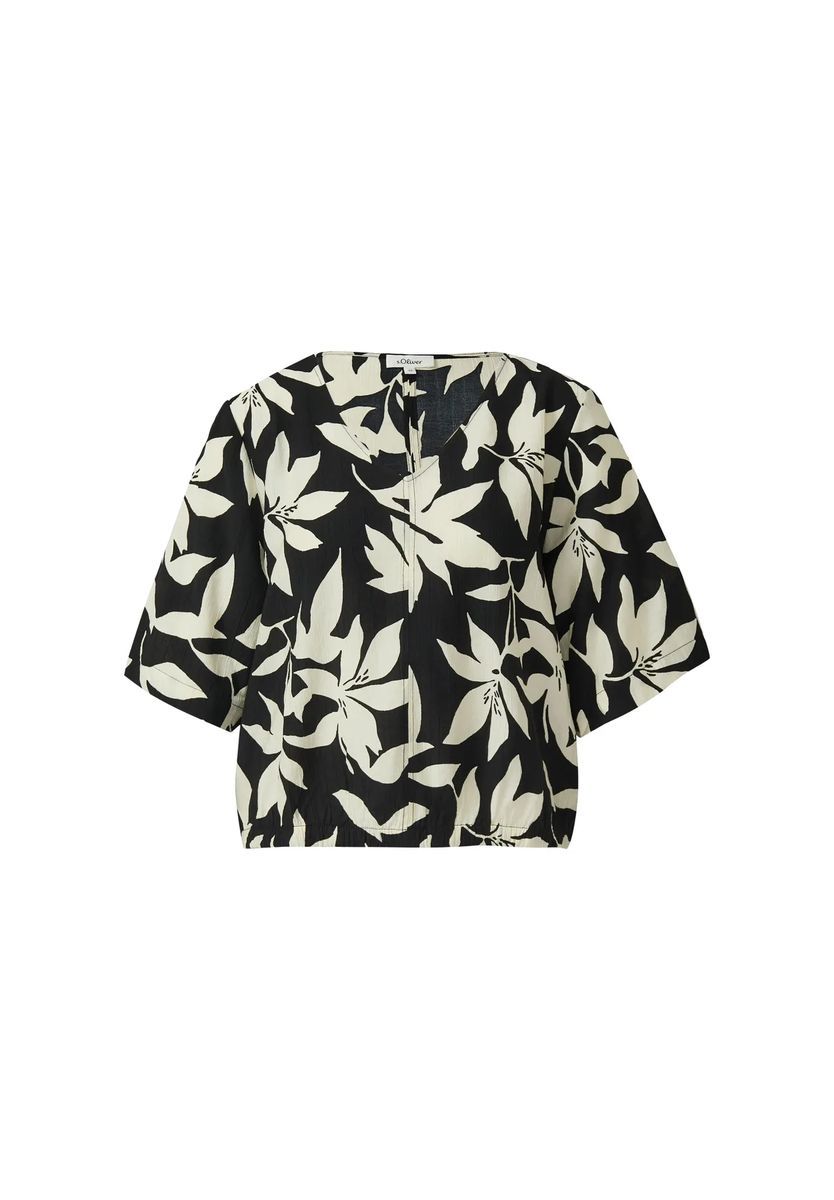 Schwarz-weiße Bluse mit Blumendruck