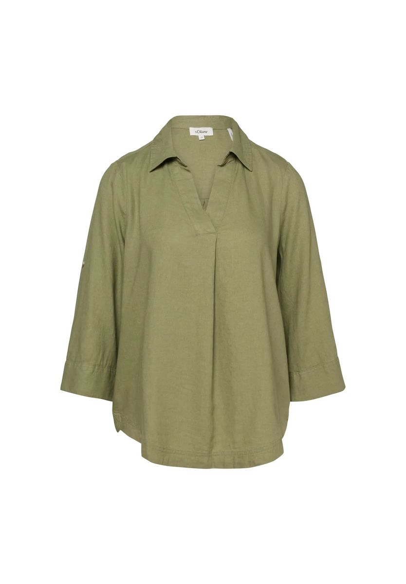 Olivgrüne Bluse mit Leinenanteil