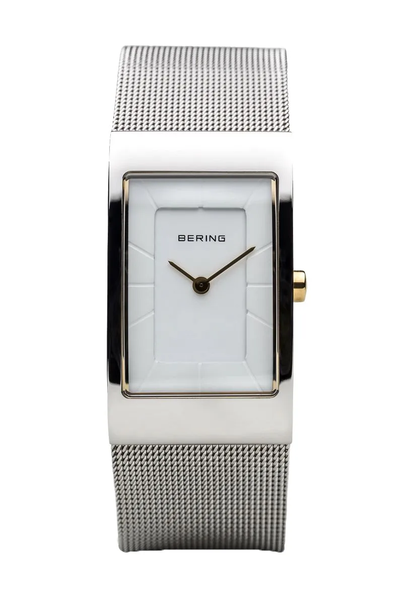 Rechteckige silberne Damen Mesh Uhr