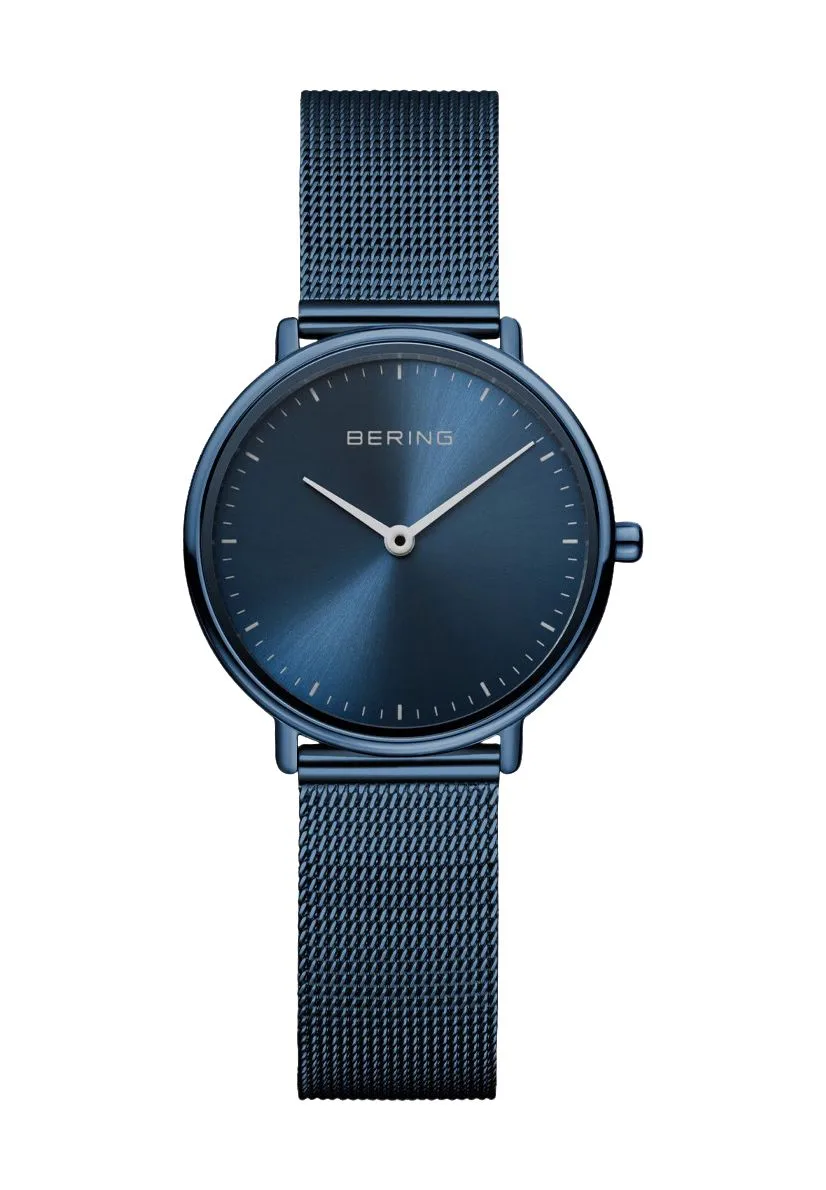 Elegante minimalistische blaue Mesh-Uhr