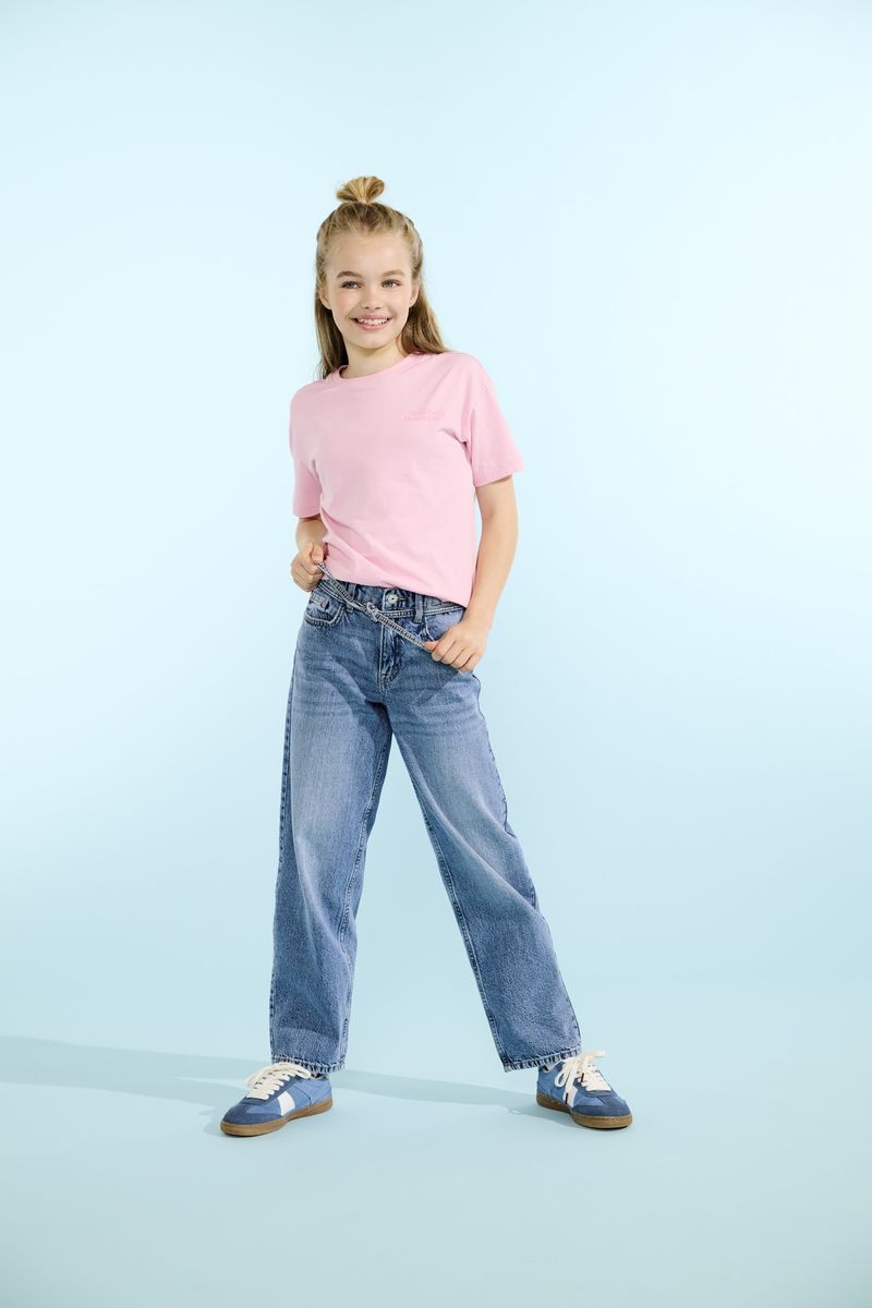 Mädchen Jeans mit weitem Bein und heller Waschung