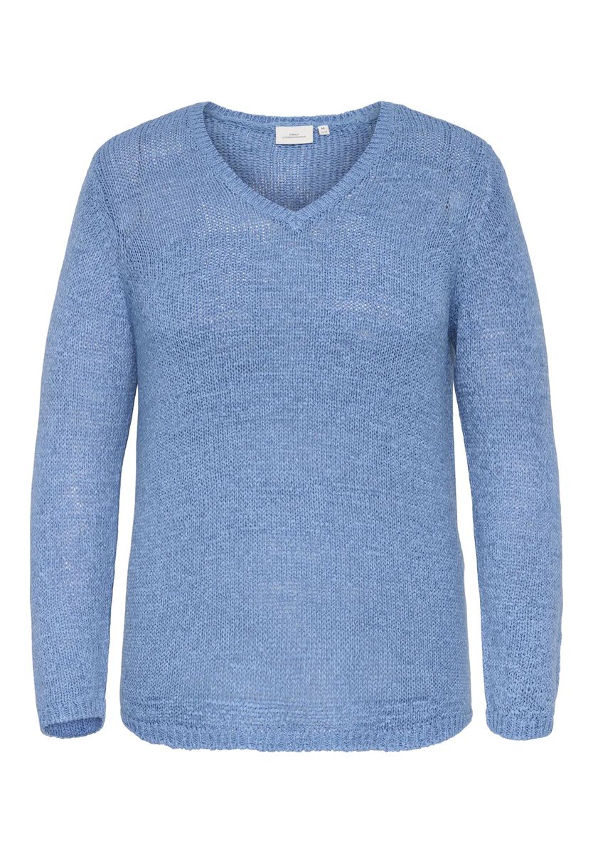 ONLY CARMAKOMA Strickpullover, V-Ausschnitt, für Damen, blau, 46/48