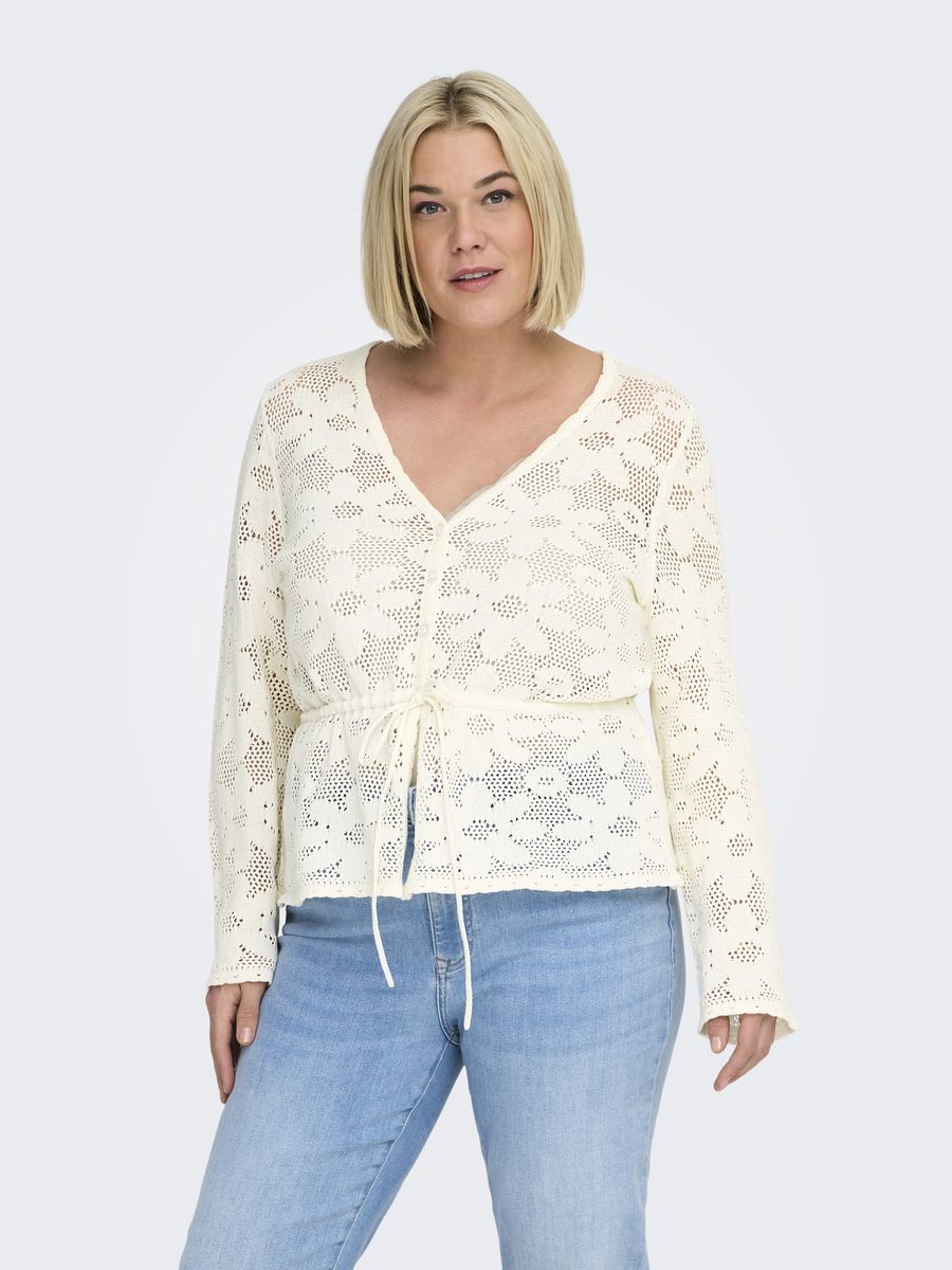 ONLY CARMAKOMA Strickjacke, V-Ausschnitt, für Damen, weiß, 46/48