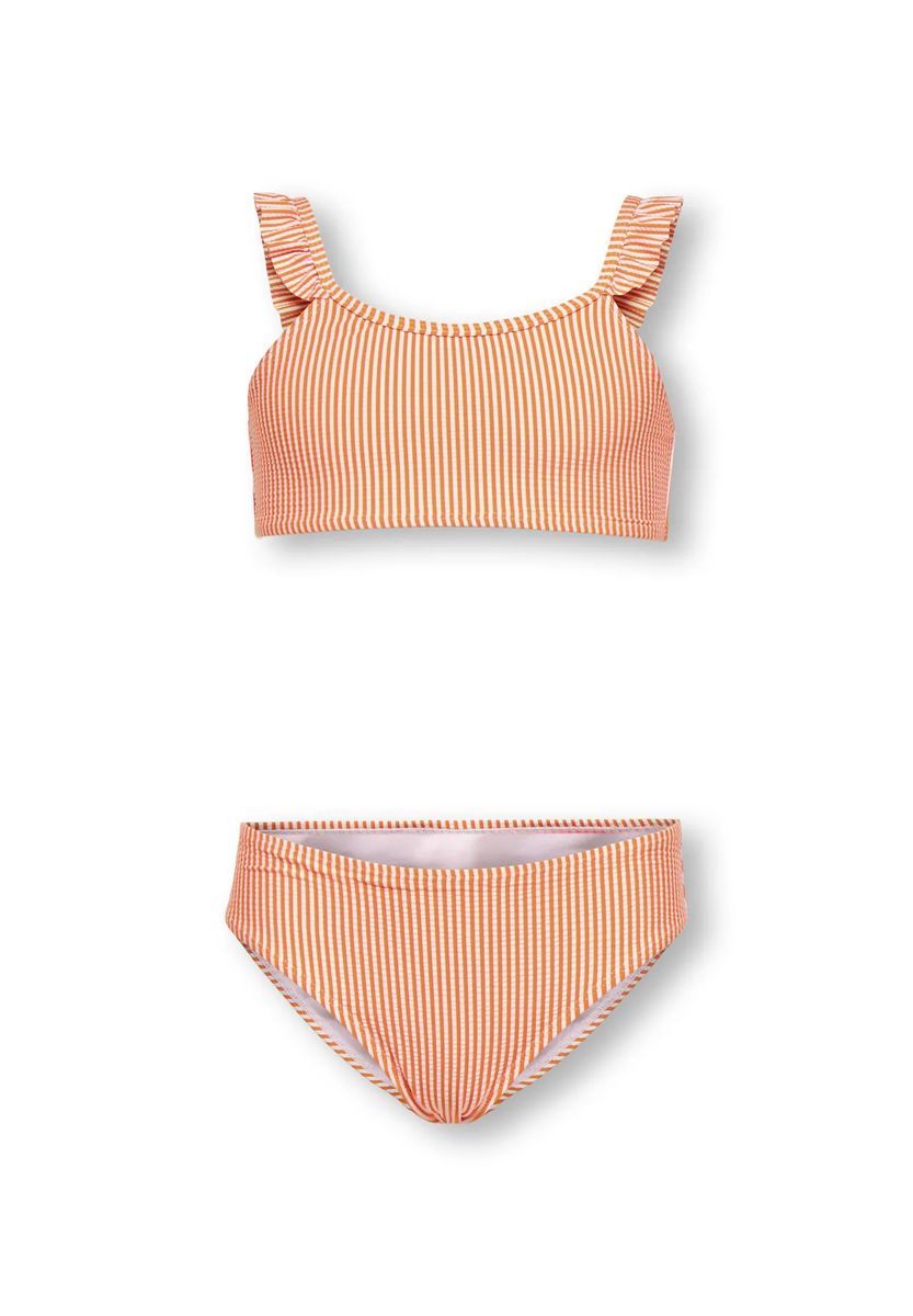 Gestreiftes Bikini-Set mit Rüschenriemen