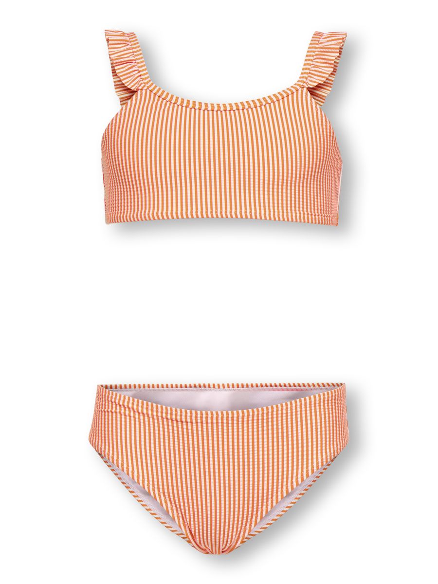 Gestreiftes Bikini-Set mit Rüschenriemen