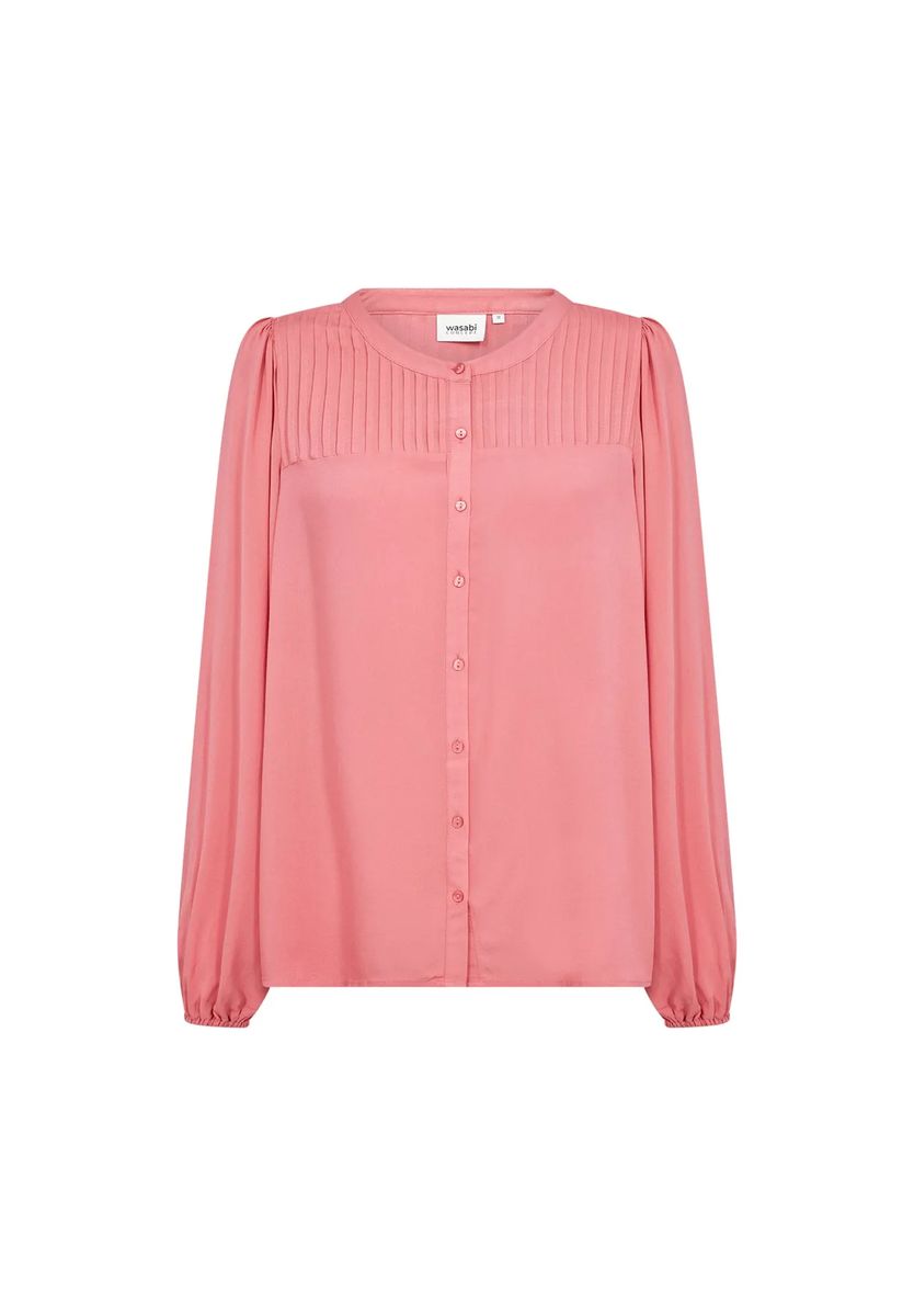 Plissee Langarm Bluse mit Knopfleiste