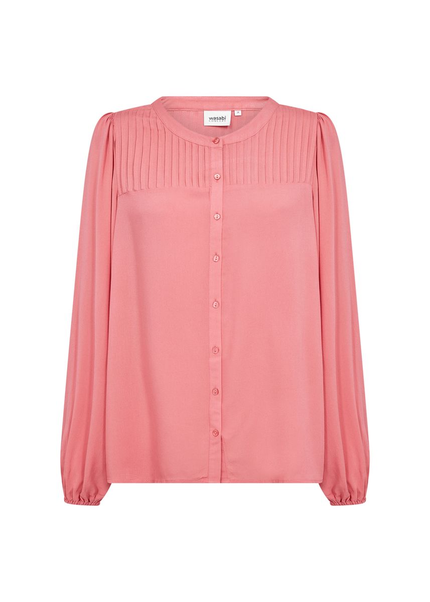 Plissee Langarm Bluse mit Knopfleiste