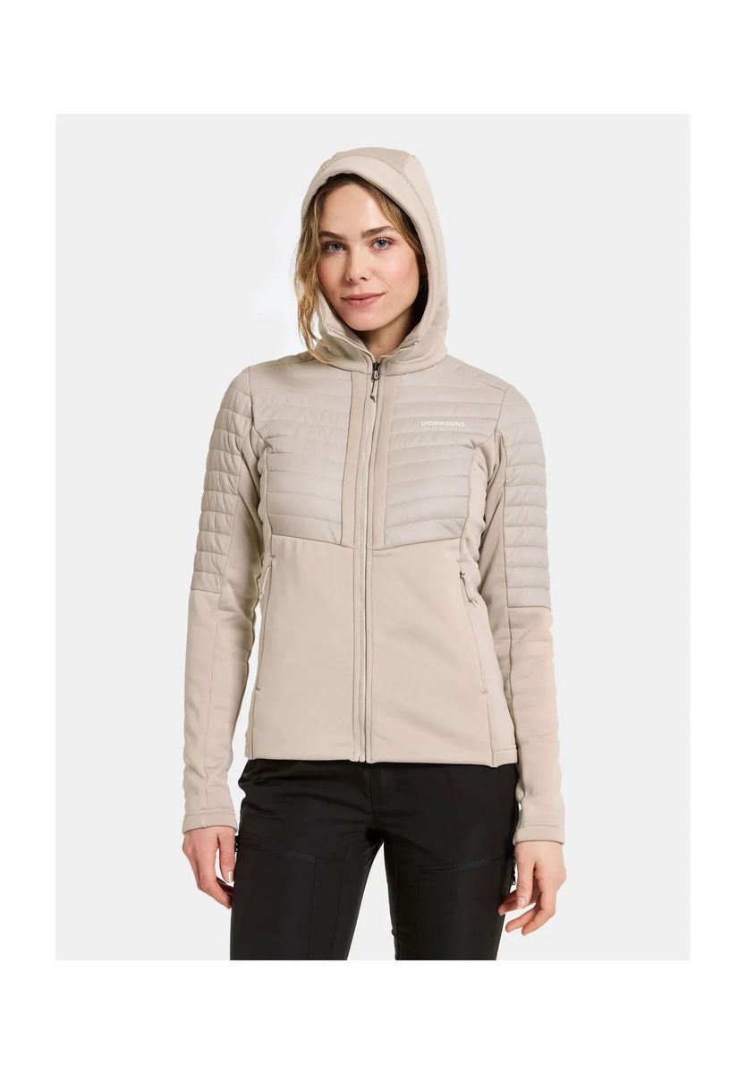 Beige Hybrid Fleece Jacke mit Kapuze