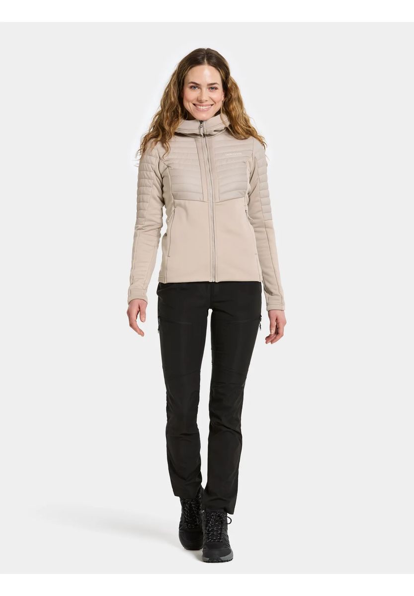 Beige Hybrid Fleece Jacke mit Kapuze