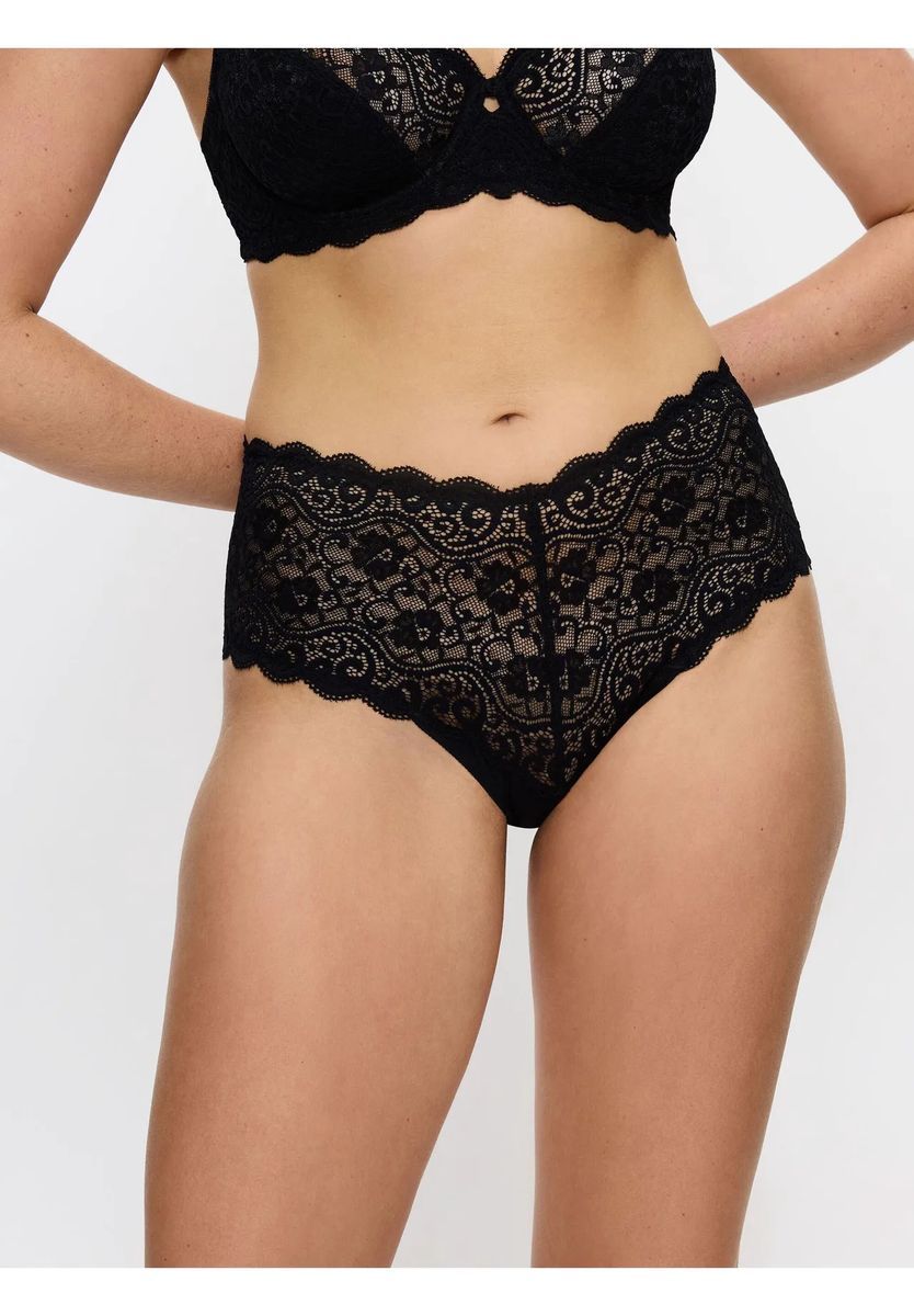 Schwarzer Maxi-Slip mit Spitzenbesatz