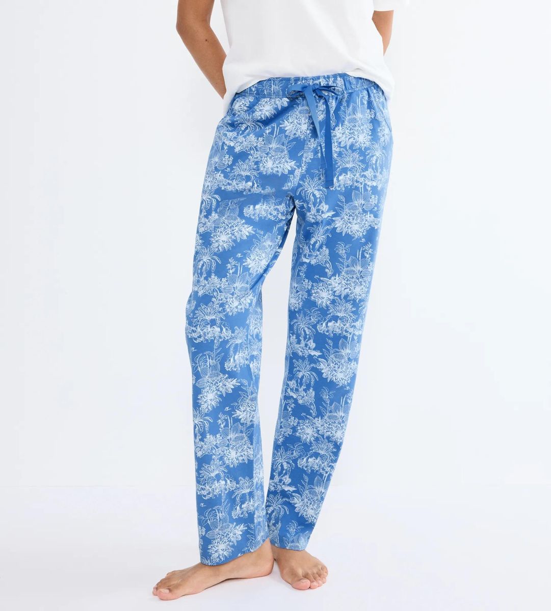 Baumwoll-Loungehose mit Print und Bindeband