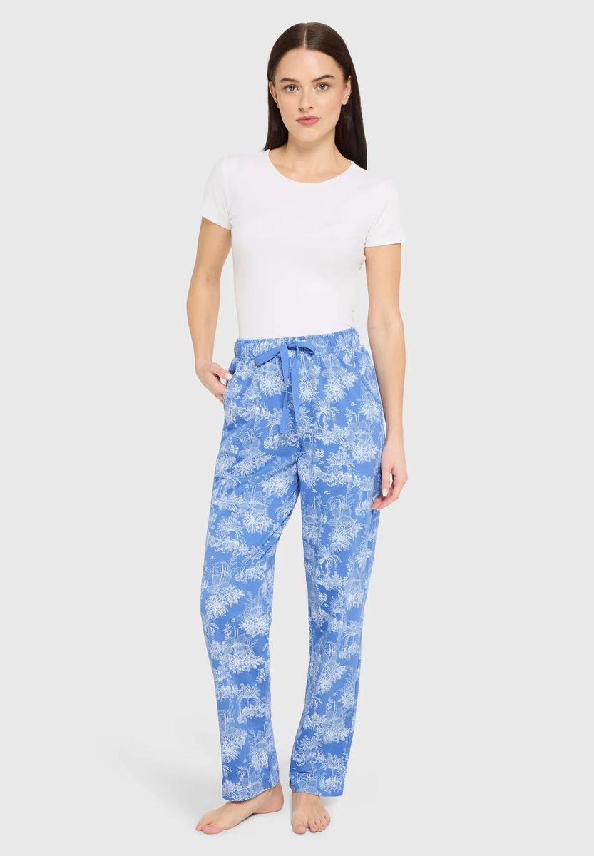 Baumwoll-Loungehose mit Print und Bindeband