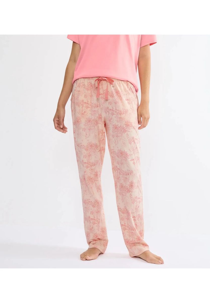 Baumwoll-Loungehose mit Print und Bindeband