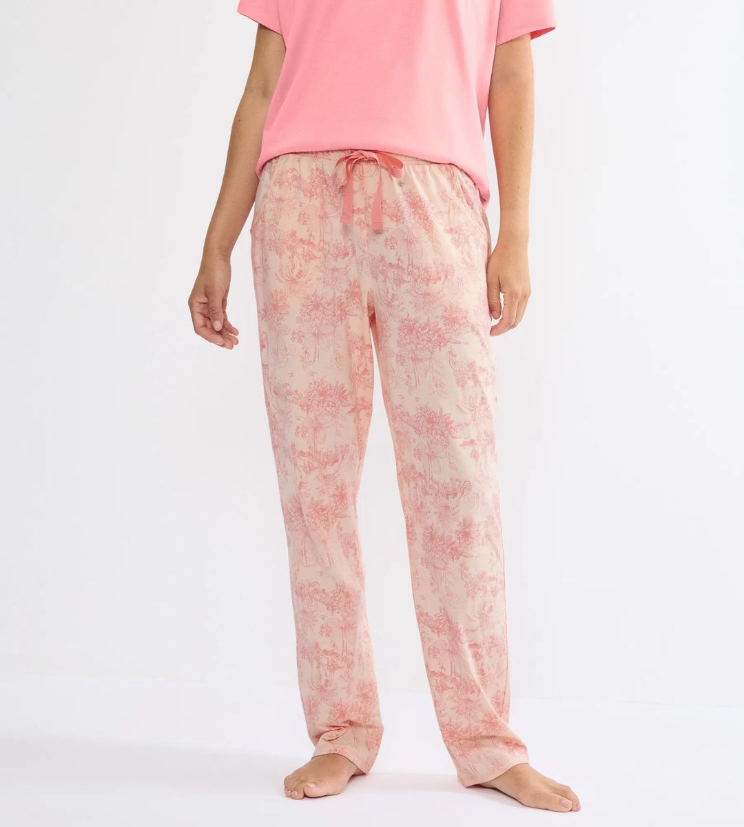Baumwoll-Loungehose mit Print und Bindeband