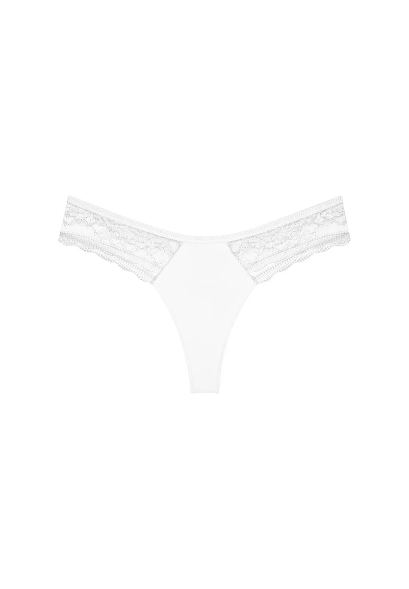 Weißer String-Tanga mit Spitzenbesatz