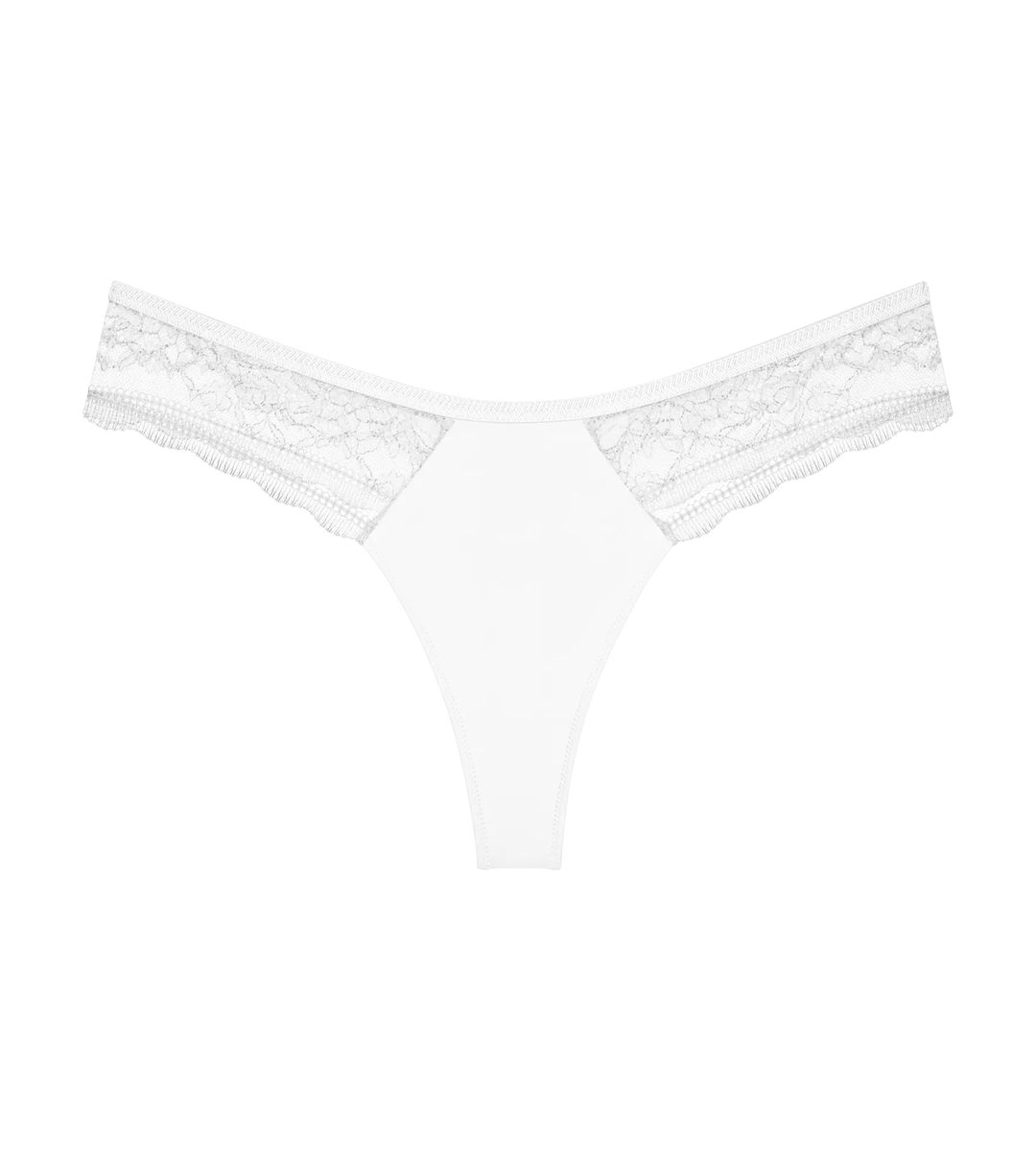 Weißer String-Tanga mit Spitzenbesatz
