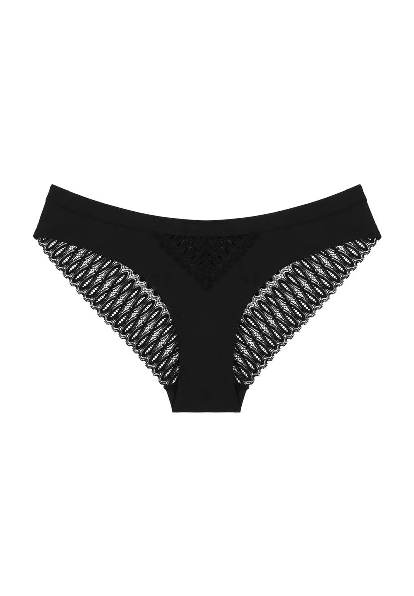 Schwarzer Brazilian Slip mit Spitzenbesatz