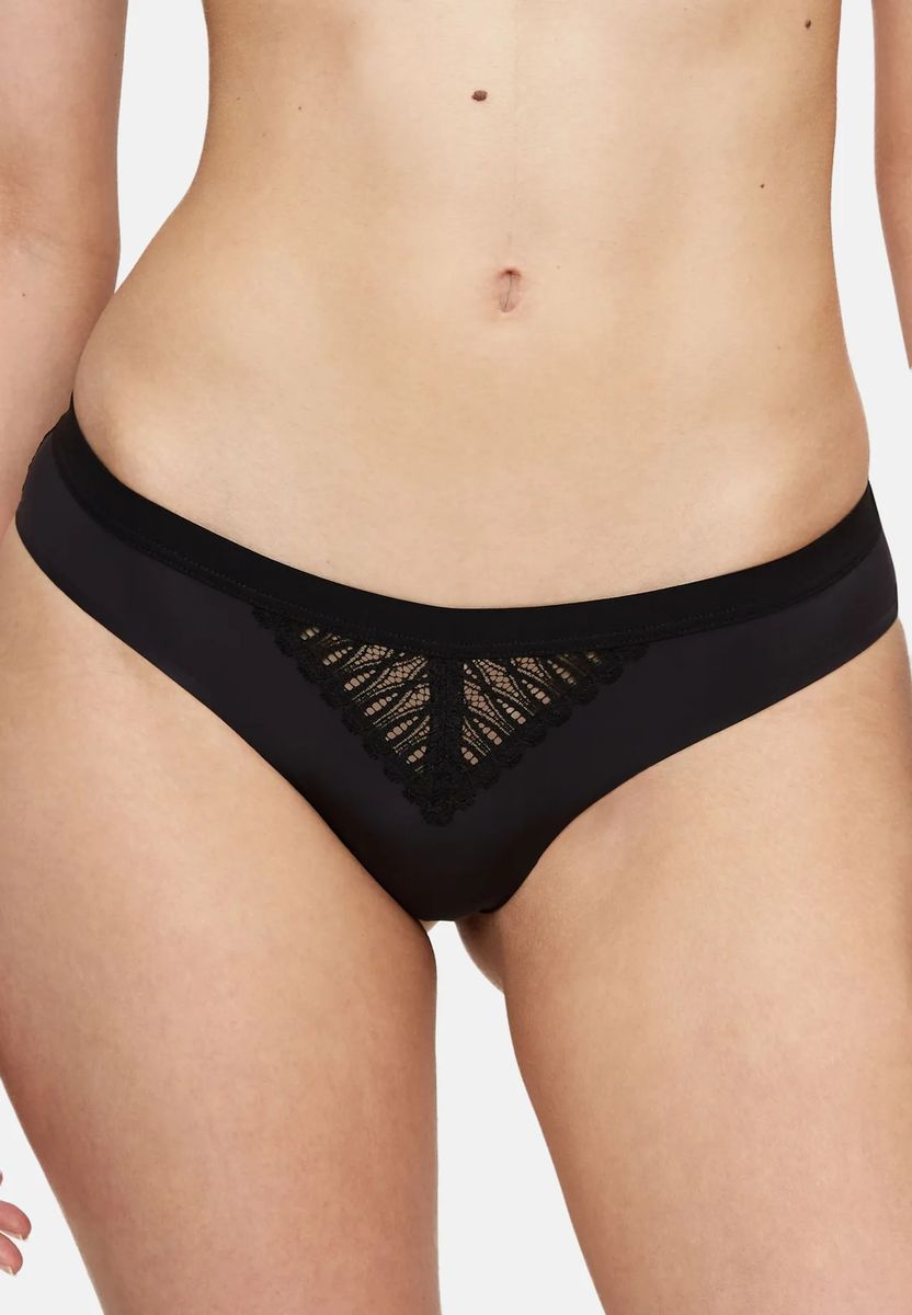 Schwarzer Brazilian Slip mit Spitzenbesatz