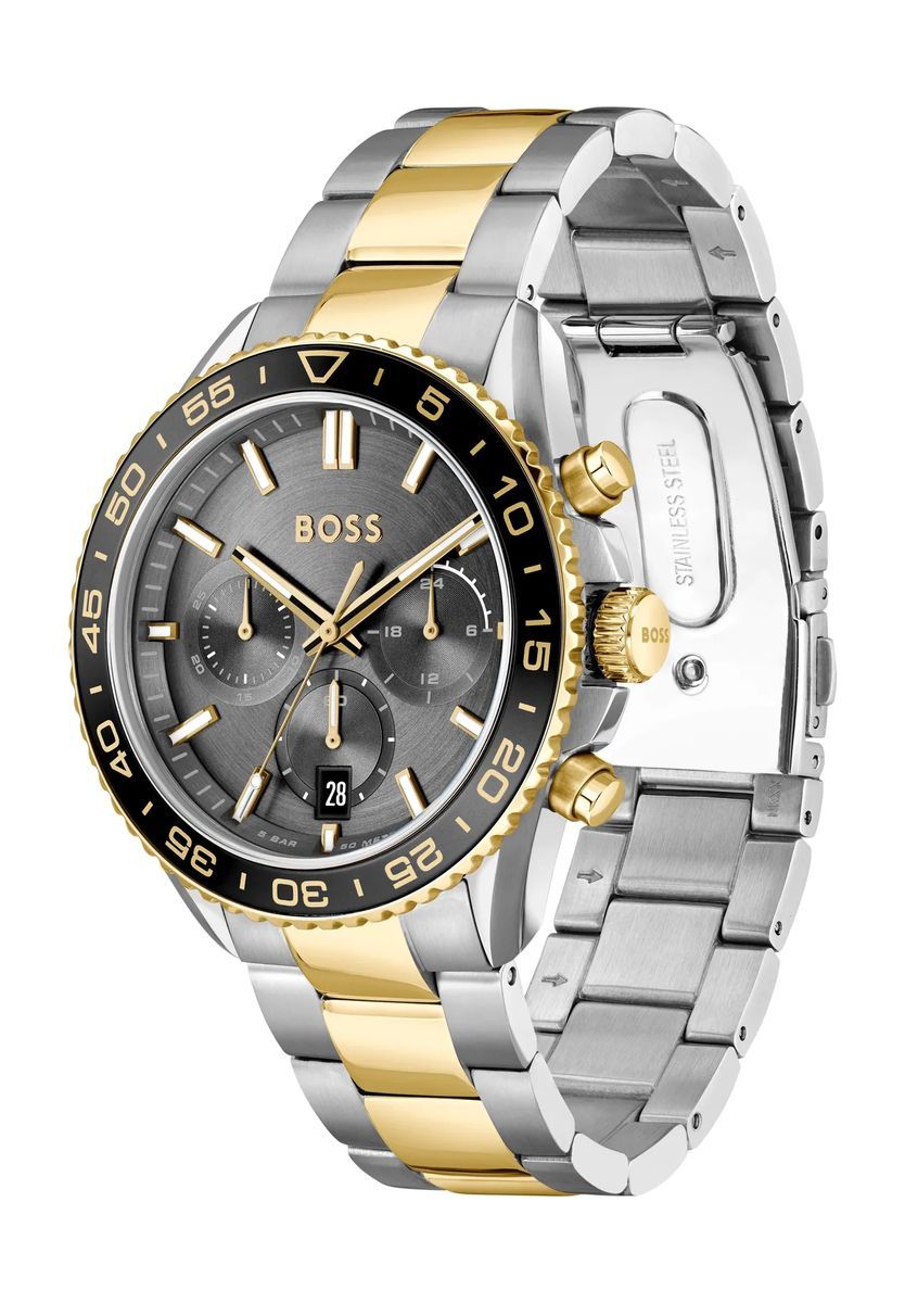 Herren Chronograph Uhr Zweifarbig Edelstahl