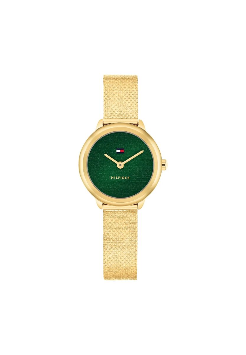 Elegante goldfarbene Uhr mit grünem Zifferblatt