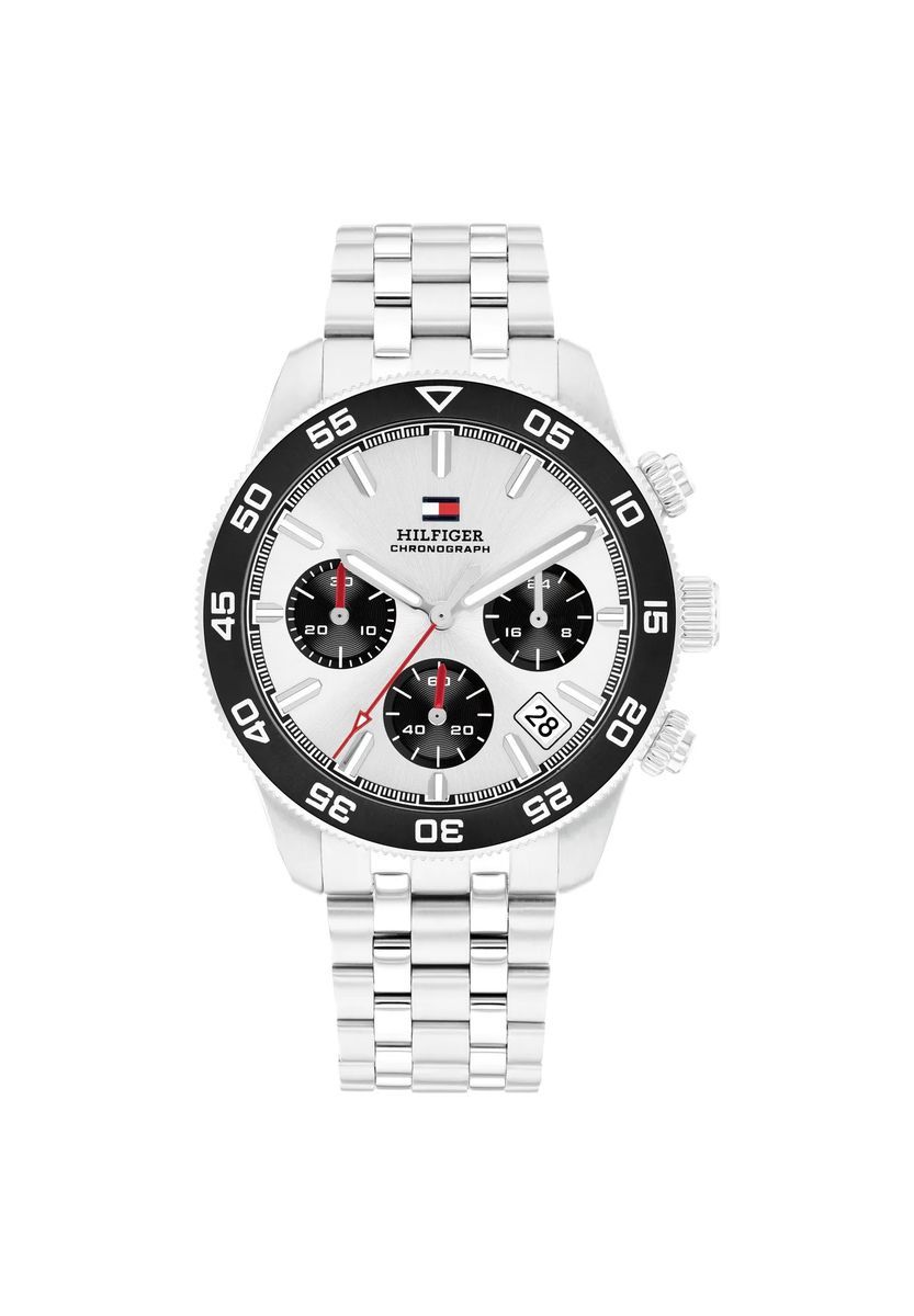 Silberfarbene Chronographenuhr mit Datum